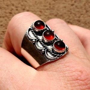 New Healing Red Quartz Adjustable Silver Ring.